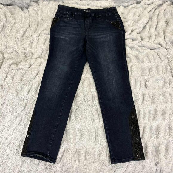 Chico's Denim - Chicos Jeans Womens 6R Jegging Ankle Pull-On Dark Wash Embellished Stretch Denim